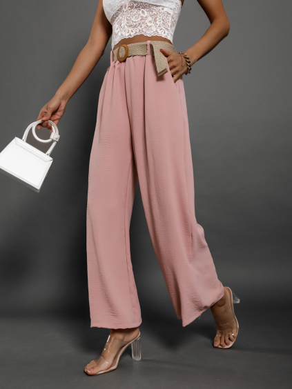 Růžové elegantní kalhoty BAST s páskem