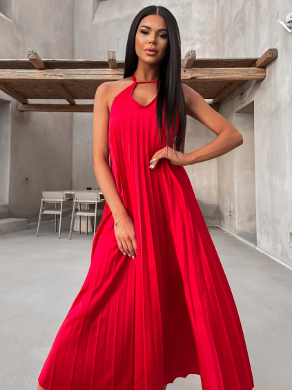 Červené lesklé dlouhé šaty MEDALLION