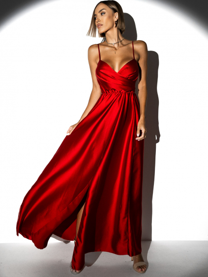Červené elegantní šaty PATILLA s rozparkem