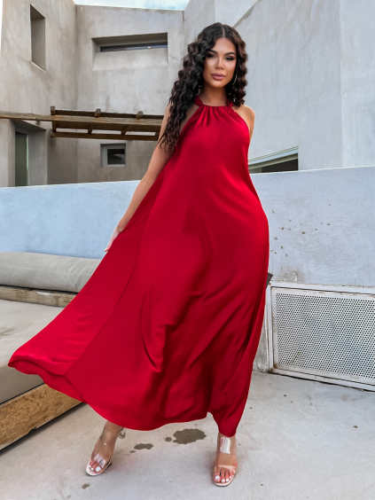 Červené lesklé elegantní šaty CORALLINE