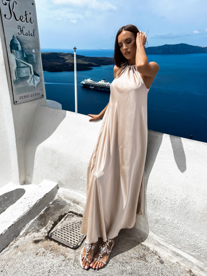 Krémové lesklé elegantní šaty CORALLINE