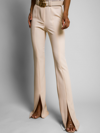 Béžové elegantní kalhoty TIEFRONT s rozparkem