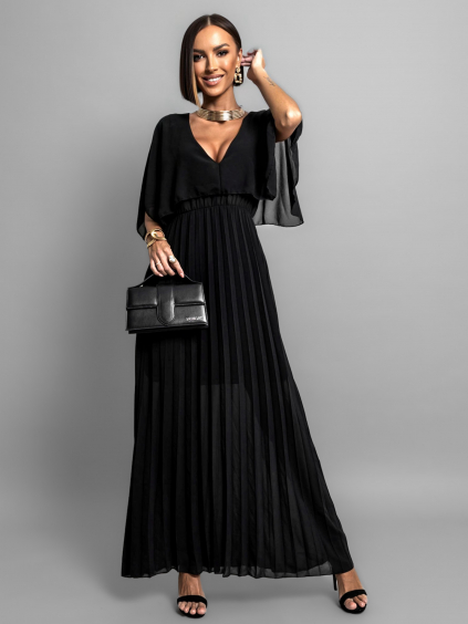 Černé elegantní šaty PARFOMELLE s výsřihem do V