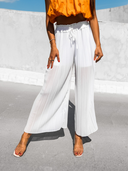Bílé plisované elegantní kalhoty SELIE