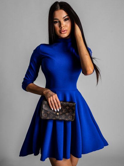 Královsky modré elegantní šaty GROUND s dlouhým rukávem
