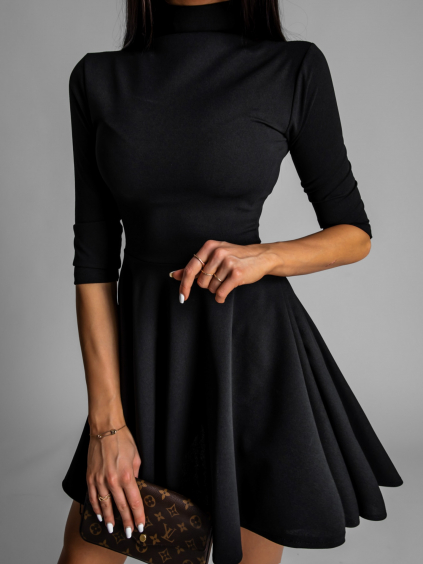 Černé elegantní šaty GROUND s dlouhým rukávem