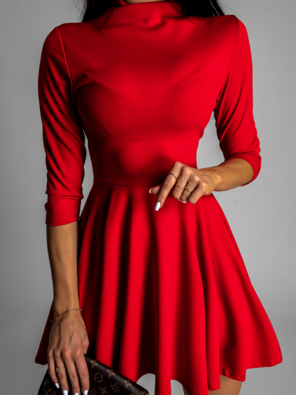 Červené elegantní šaty GROUND s dlouhým rukávem