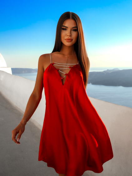 Červené elegantní šaty MILLER se třpytivými ramínky