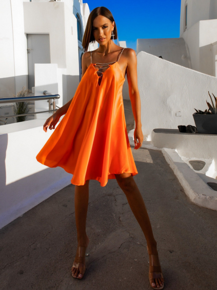 Oranžové elegantní šaty MILLER se třpytivými ramínky
