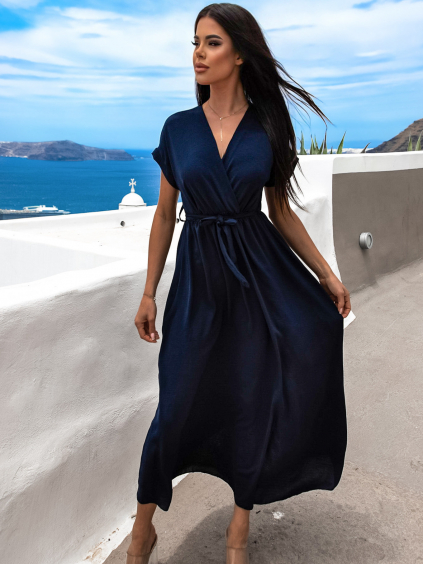 Tmavě modré delší elegantní šaty FEYLING se zavazováním