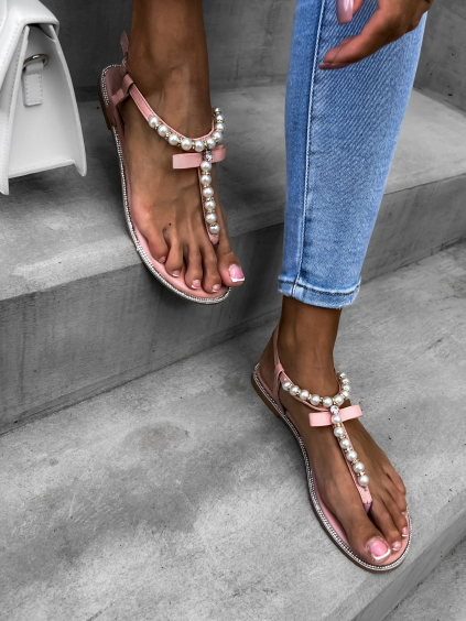 Růžové elegantní sandálky PEALLY s perlami