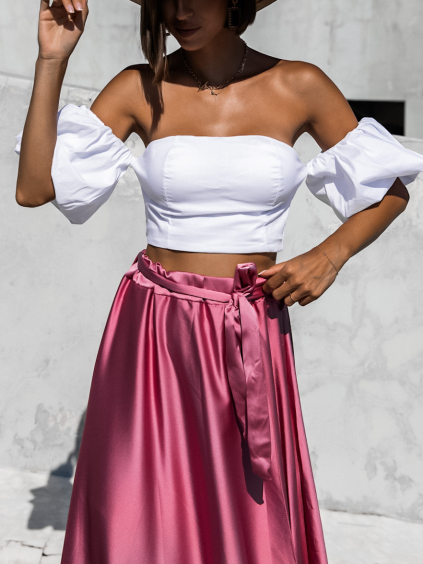 Bílý elegantní crop top DENNER s rukávy