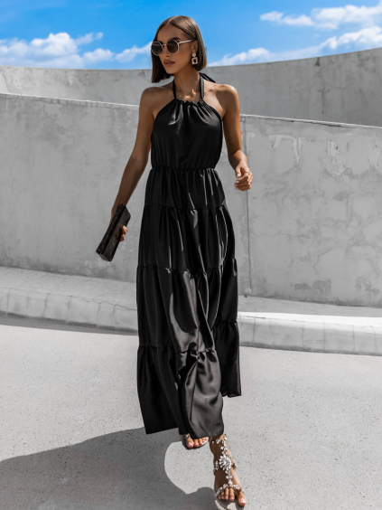 Černé dlouhé elegantní šaty FERNS s průstřihem na zádech