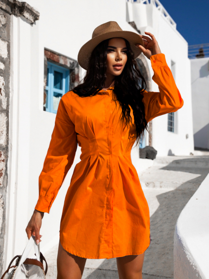 Oranžové košilové šaty SIERRA na knoflíky