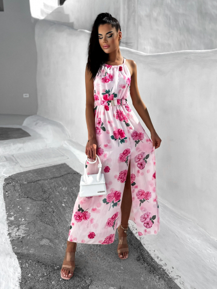 Světle růžové elegantní šaty TROTIS s páskem