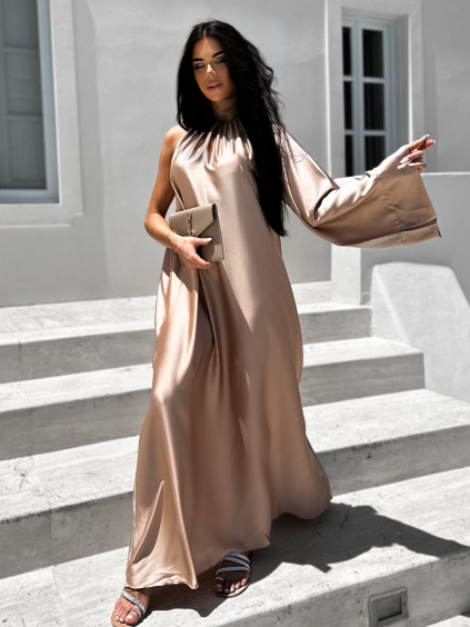 Světle hnědé lesklé elegantní šaty GLADIOLUS