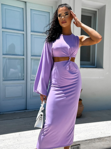 Světle fialové dlouhé elegantní šaty NONIENY s průstřihem