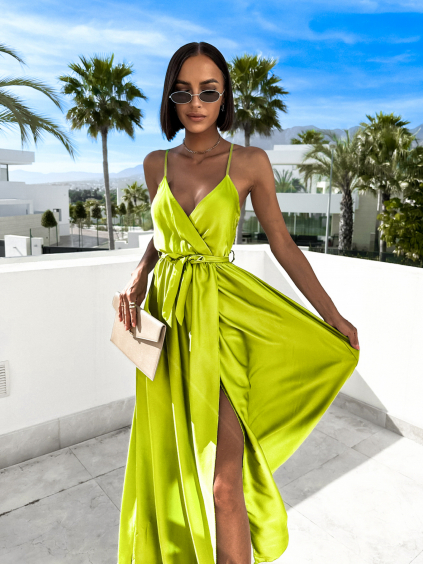Neon zelené elegantní dlouhé šaty FAIRYTALE
