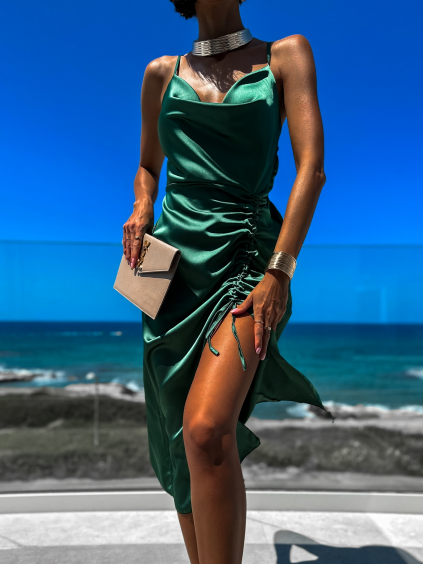 Smaragdové elegantní šaty STELLAR s řasením