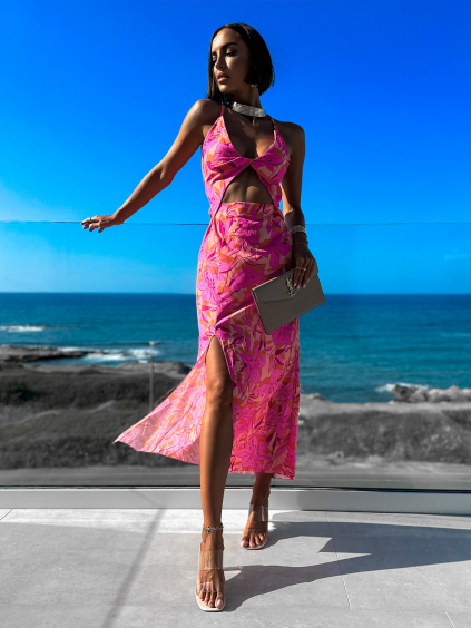 Růžové elegantní šaty DRESKI s rozparkem
