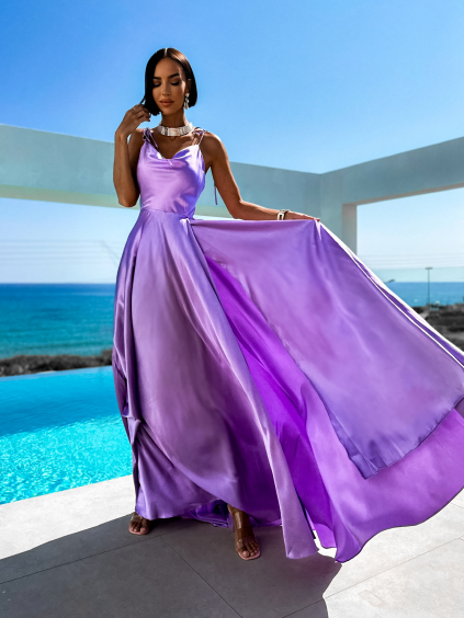 Světle fialové lesklé elegantní šaty JAELE