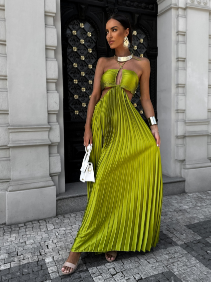 Olivové elegantní šaty SOCIOLE na zavazování