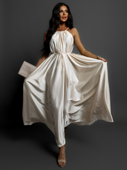Krémové dlouhé lesklé elegantní šaty MADES