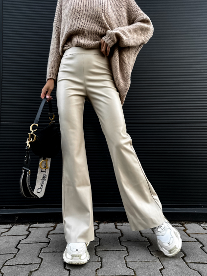 Béžové koženkové elegantní kalhoty DIMANES