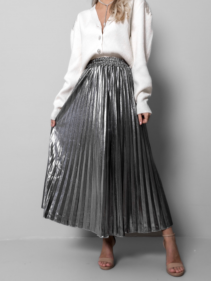 Stříbrná plisovaná metalická sukně SARPEDON