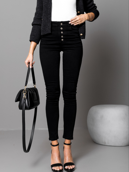 Černé elastické džíny PERMA s vysokým pasem