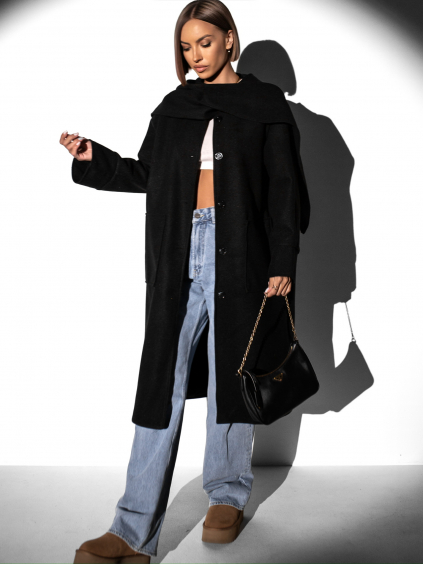 Černý oversized kabát NELIDA s límcem