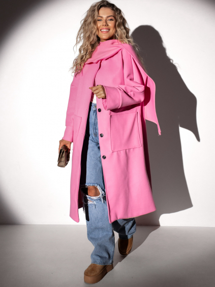 Růžový oversized kabát NELIDA s límcem