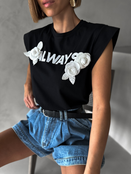 Černé elegantní tričko OLWEYS s nápisem