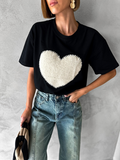 Černé tričko EGBERT se srdcem 100% bavlna
