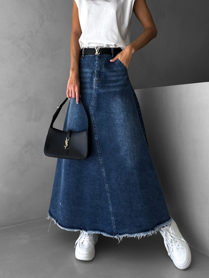 Modrá široká džínová dlouhá sukně LAUCEN