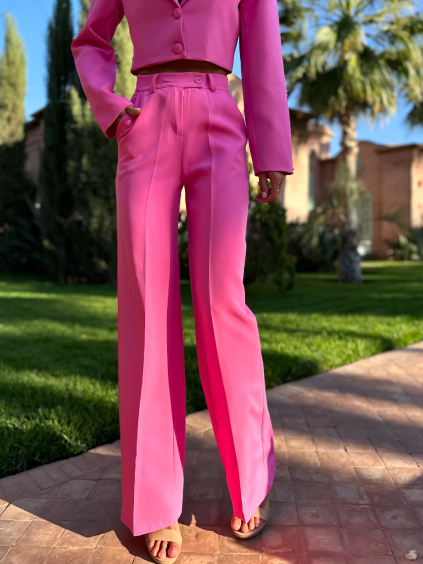 Růžové basic elegantní kalhoty ROUFUD s puky