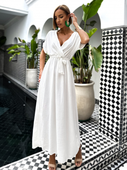 Bílé maxi elegantní šaty FEYLING se zavazováním