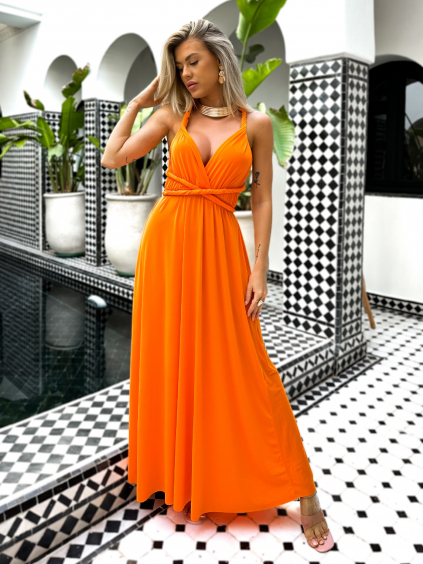 Oranžové dlouhé variabilní šaty BEATRICE s vázáním