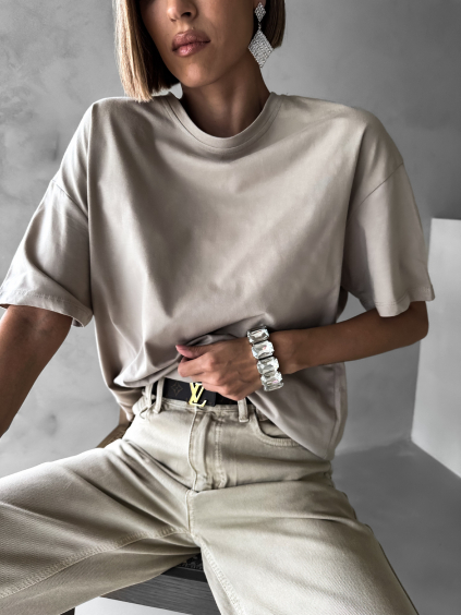 Béžové basic bavlněné tričko KOPRIK s krátkým rukávem