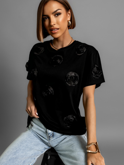 Černé bavlněné tričko BAHAR s aplikací