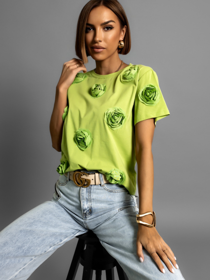 Zelené bavlněné tričko BAHAR s aplikací