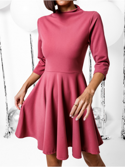 Malinové elegantné šaty GROUND s dlhým rukávom (Veľkosť ONESIZE)
