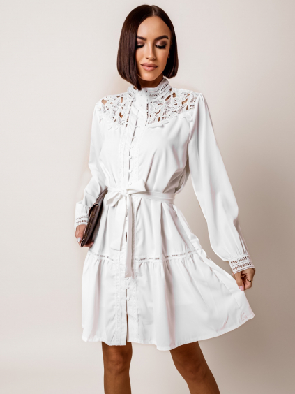 Biele elegantné krajkové šaty KIMORA na zaväzovanie (Veľkosť ONESIZE)