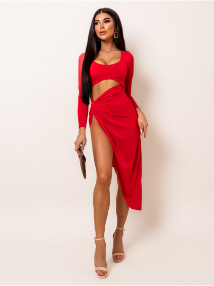 Červené elegantné šaty VALLI s prestrihmi (Veľkosť ONESIZE)