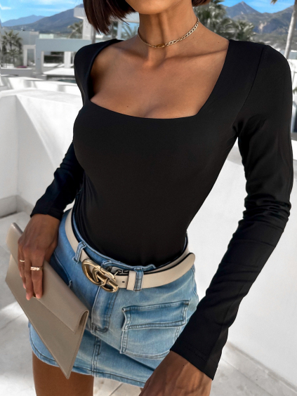 Černé elegantní tričko LEUINE s dlouhým rukávem (Veľkosť M/L)