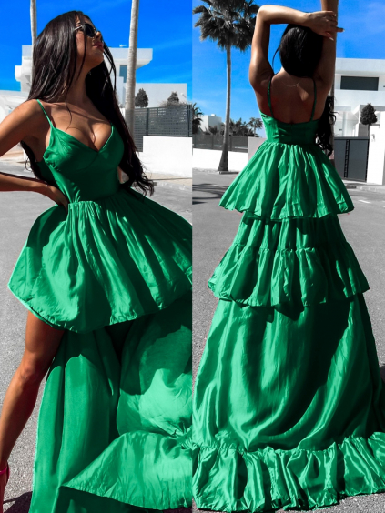 Zelené elegantní šaty NOORILE s volány (Velikost M/L)