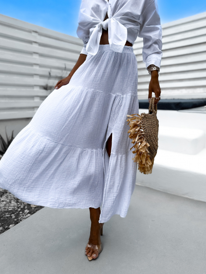 Biela mušelínová sukňa BLARES s rázporkom (Veľkosť ONESIZE)