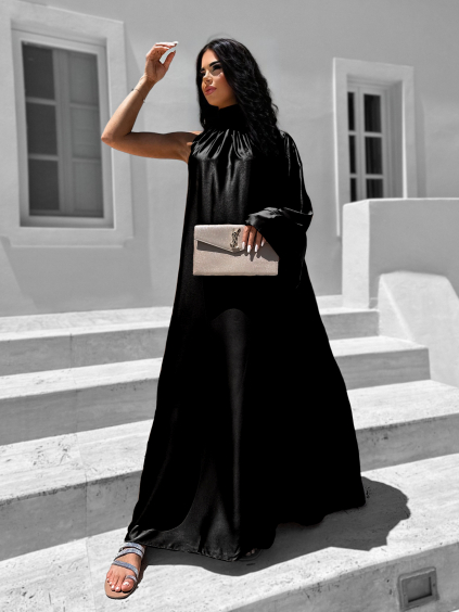 Čierne lesklé elegantné šaty GLADIOLUS (Veľkosť ONESIZE)