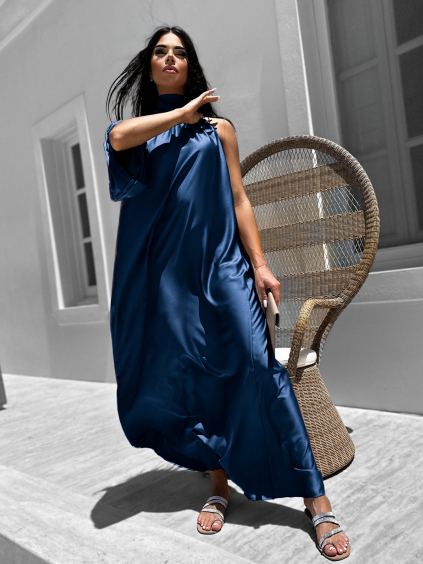 Tmavě modré lesklé elegantní šaty GLADIOLUS (Velikost ONESIZE)