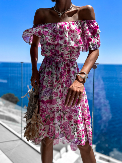 Svetlo fialové kvetinové šaty ROCCO s volánikmi (Veľkosť ONESIZE)